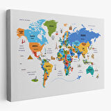Harita Sepeti Türkçe Dünya Haritası Dekoratif Kanvas Tablo Ülke-Başkentli Öğretici ve Sembollü 2334