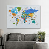 Harita Sepeti Türkçe Dünya Haritası Dekoratif Kanvas Tablo Ülke-Başkentli Öğretici ve Sembollü 2334