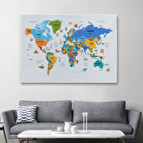 Harita Sepeti Dünya Haritası Dekoratif Kanvas Tablo Ülke ve Başkentli Öğretici ve Sembollü 2335