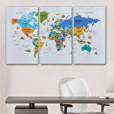 Harita Sepeti Dünya Haritası Dekoratif Kanvas Tablo Ülke ve Başkentli Öğretici ve Sembollü 2335
