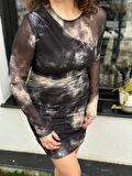 DRAPE DETAY TÜL ELBİSE