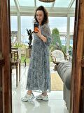 MİNİK LEOPAR DESEN MAXİ ŞİFON ELBİSE