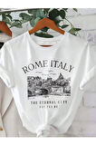 Unisex İtalyan Skyline Özel Tasarım Ön Baskılı Tasarım Tshirt