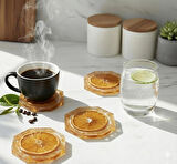 Dekoratif Bardak Altlığı Seti 4'lü - Kırılmaz Cam Görünümlü Leke Tutmaz Kahve Sunum Altlığı