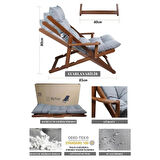 Reyo Bysay Puf Minderli Ahşap Kademeli Şezlong Bahçe&Balkon&Teras&Plaj Katlanır Şezlong Ceviz Gri