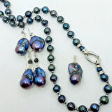 2342 Doğal barok siyah İnci el yapımı kolye