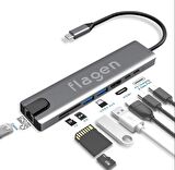 Huawei Matebook Serisi Uyumlu Type-c Çoğaltıcı 8 In 1 Ethernet Sd Usb Hdmı Hub Çevirici