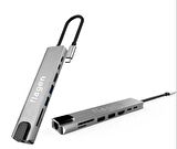 Huawei Matebook Serisi Uyumlu Type-c Çoğaltıcı 8 In 1 Ethernet Sd Usb Hdmı Hub Çevirici