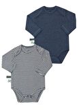 OrganicEra Organik Uzun Kollu Bebek Body 2'li  Set İndigo Melanj Çizgili