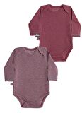 OrganicEra Organik Uzun Kollu Bebek Body 2'li Set Bordo Melanj Çizgili