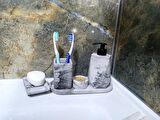 5'li Mermer Desenli Görünümlü Banyo Seti Tuvalet Wc Sıvı Sabunluk Diş Fırçalığı Beton Antrasit