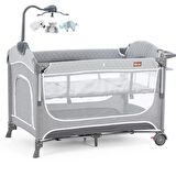 Gulz Atlas Plus Anne Yanı Sallanır Cibinlikli Dönenceli Oyun Parkı Bebek Beşik 70X110 Cm + Pamuk Yataklı Light Grey