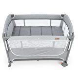 Gulz Atlas Plus Anne Yanı Sallanır Cibinlikli Dönenceli Oyun Parkı Bebek Beşik 70X110 Cm + Pamuk Yataklı Light Grey