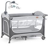 Gulz Atlas Plus Anne Yanı Sallanır Cibinlikli Dönenceli Oyun Parkı Bebek Beşik 70X110 Cm + Visco Yatak Dark Grey