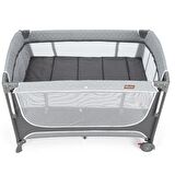 Gulz Atlas Plus Anne Yanı Sallanır Cibinlikli Dönenceli Oyun Parkı Bebek Beşik 70X110 Cm + Visco Yatak Dark Grey