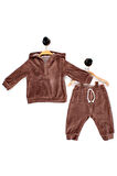 Özel Dokulu Kadife Kapşonlu 2'li Bebek Takımı