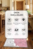 Süetro Pembe Gri Mutfak Tezgah Önü Yıkanabilir Dijital Baskılı Halı