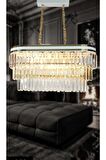 BirsenAydınlatma Beyaz Şeritli 70X30 Cm'Lik Kristal Taşlı Lüks Avize