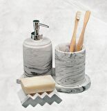 Marble Bej Serisi Banyo Seti Tuvalet Wc Sıvı Sabunluk Diş Fırçalığı Beton Aksesuar Takımı...