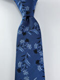  İndigo Mavi Çiçek Desenli Kravat