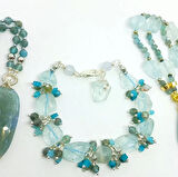 2361 Ham mavi Obsidyen Akuamarin el yapımı bileklik