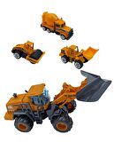 Metal İş Makinaları Seti 4 Araçlı 1 Adet Büyük Boy Kar Küreme ve 3 Adet Mini İş Makinaları Seti