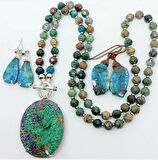 2364 Azurit Krizokol  el yapımı kolye