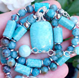 2366 Amazonit Krizokol Hematit el yapımı kolye