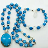 2370 İran Nişabur oval Firuze Apatit Hematit el yapımı kolye