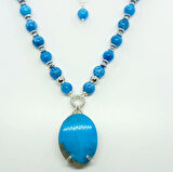 2370 İran Nişabur oval Firuze Apatit Hematit el yapımı kolye