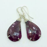 2376 Faset kesim damla Yakut Gümüş aparatlı el yapımı küpe