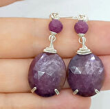 2377 Faset kesim oval Yakut Gümüş aparatlı el yapımı küpe