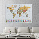 Harita Sepeti Türkçe Dünya Haritası Kanvas Tablo Ülke Bayraklı ve Dekoratif 2380