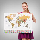 Harita Sepeti Türkçe Dünya Haritası Kanvas Tablo Ülke Bayraklı ve Dekoratif 2380