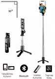K03 Siyah Kablosuz Kumandalı Telefon Selfie Çubuğu Monopod Ayaklı Tripod Bluetooth Dikey veya Yatay