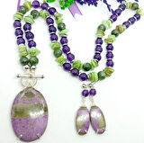 2382 Serpantin Stichtite Ametist Larimar Sedef Hematit el yapımı kolye