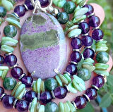 2382 Serpantin Stichtite Ametist Larimar Sedef Hematit el yapımı kolye