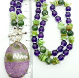 2382 Serpantin Stichtite Ametist Larimar Sedef Hematit el yapımı kolye