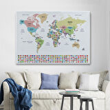 Harita Sepeti Türkçe Dünya Haritası Kanvas Tablo Ülke Bayraklı ve Dekoratif 2384