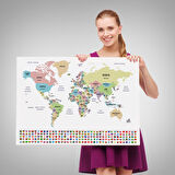 Harita Sepeti Türkçe Dünya Haritası Kanvas Tablo Ülke Bayraklı ve Dekoratif 2384
