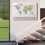 Harita Sepeti Türkçe Dünya Haritası Kanvas Tablo Ülke Bayraklı ve Dekoratif 2384