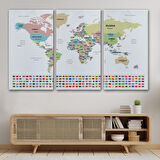 Harita Sepeti Dünya Haritası Ülke Bayraklı ve Dekoratif Kanvas Tablo 2385