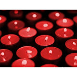 Tealight Mum - Kırmızı Küçük Yuvarlak Yılbaşı Yer Ve Masa Mumu 50 Adet 4 Saat Yanar