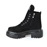 MP 222-3471Ft Siyah Nubuk Fermuarlı Kız Çocuk Düz Bot