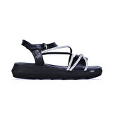 Ayakcenter By5 Ayışığı Siyah Taşlı Kadın Düz Sandalet