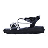 Ayakcenter By5 Ayışığı Siyah Taşlı Kadın Düz Sandalet