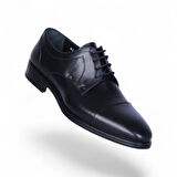 Censay 526 Siyah Antik Kauçuk %Deri Erkek Klasik Ayakkabı