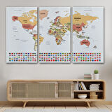 Harita Sepeti Dünya Haritası Ülke Bayraklı ve Dekoratif Kanvas Tablo 2387
