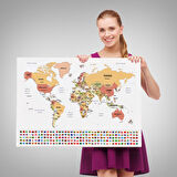 Harita Sepeti Dünya Haritası Ülke Bayraklı ve Dekoratif Kanvas Tablo 2387