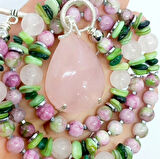 2889 Madagaskar pembe Kuvars Yeşim Sedef el yapımı kolye